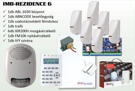 Inim IMB-REZIDENCE 6  Inim riasztó szett ABL-1030B központ + ABNCODE + fémdoboz + trafó + 6 db IMB-XIR200H + FM106 +IVY