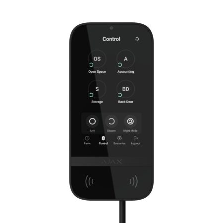 Ajax KEYPAD-TOUCHSCREEN-FIBRA-BLACK Keypad TouchScreen Fibra 5" érintőképernyős kezelő, vezetékes, kártyaolvasóval, fekete