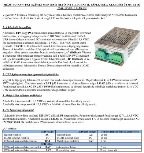 MAKRAI ME.55-14/4ASW-PKI intelligens működésű szünetmentesíthető tápegység és akkumulátor töltő