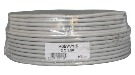 MT kábel 3 x 1,5 mm2 névleges keresztmetszet, sodrott réz vezető, PVC borítás, 300/500 V olasz 230 V energia kábel