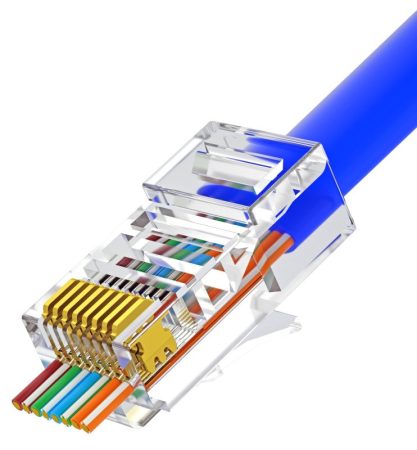 Nestron NPN-RJ45-1C5PTU-PC10 UTP RJ45 csatlakozó, Cat5e, átfűzhető, fali és patch kábelekhez, 10 db/csomag