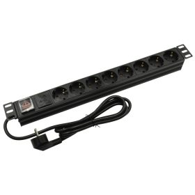   Nestron NRPD-SH-108SP 19" elosztósáv (PDU) kapcsolóval, 8 Shuko csatlakozó, túlfeszültség-védelem