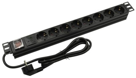 Nestron NRPD-SH-108SP 19" elosztósáv (PDU) kapcsolóval, 8 Shuko csatlakozó, túlfeszültség védelem