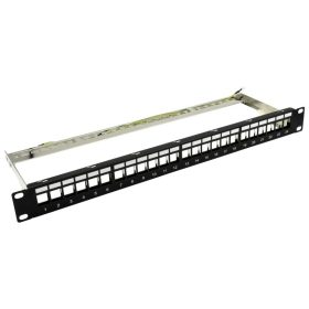   Nestron NRPP-KEY-124SF-H 19" keystone patch panel, 24 port, Cat5e/Cat6/Cat6A kompatibilis, árnyékolt, tehermentesítővel