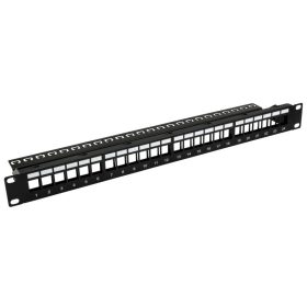   Nestron NRPP-KEY-124U-H 19" keystone patch panel, 24 port, Cat5e/Cat6/Cat6A kompatibilis, árnyékolatlan, tehermentesítővel