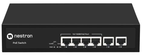 Nestron NSP-104F02F-65M 6 portos 10/100 PoE switch (65 W), 4 PoE+ / 2 RJ45 uplink port, nem menedzselhető