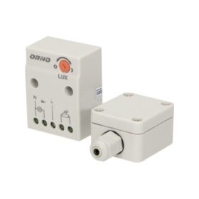    ORNO ORCR232 alkonykapcsoló, beállítható érzékenység 2-100 lux, külön érzékelő és vezérlő, tápfeszültség ~230V/50Hz, max. terhelés 3000W, IP65 (csak érzékelő)