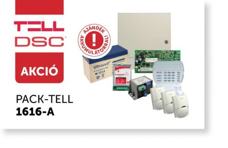 DSC PC1616 központ fém dobozban, táppal, PK5516LED kezelővel, Compact GSM II, 3xLC100, 7AH