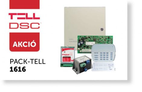 DSC PC1616 központ fém dobozban, táppal, PK5516 LED kezelővel, Compact GSM II-vel