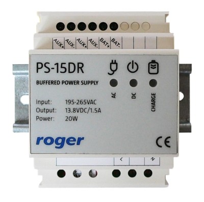  Roger PS-15DR 35 mm-es DIN sínre szerelhető kapcsolóüzemű tápegység, bemenet 230 Vac/50 Hz, 20 W