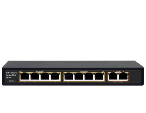Videosec PS08FE+2GE-V1 Asztali PoE switch, 8 PoE + 2 Gigabit Uplink (96 W)