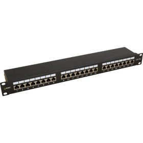   Pulsar RP-F24V5 19" patch panel, 24 port, cat5e, árnyékolt, tehermentesítővel, 90 fokos modulok