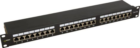 Pulsar RP-F24V5 19" patch panel, 24 port, cat5e, árnyékolt, tehermentesítővel, 90 fokos modulok