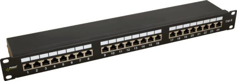Pulsar RP-F24V6 19" patch panel, 24 port, cat6, árnyékolt, tehermentesítővel, 90 fokos modulok