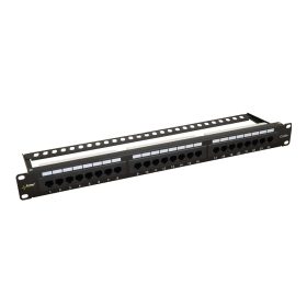   Pulsar RP-U24H5 19" patch panel, 24 port, cat5e, árnyékolatlan, tehermentesítővel, 180 fokos modulok