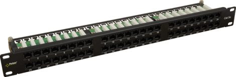 Pulsar RP-U48V5 19" patch panel, 48 port, UTP, Cat5e, tehermentesítővel