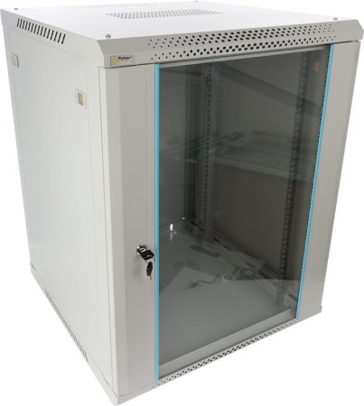 Pulsar RWA1566-G 19" 15U 600x600 fali rack szekrény, lapra szerelt, szürke, könnyített kialakítás
