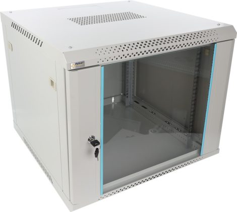 Pulsar RWA966-G 19" 9U 600x600 fali rack szekrény, lapra szerelt, szürke, könnyített kialakítás