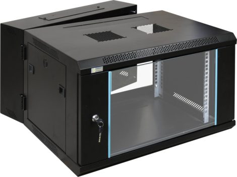 Pulsar RWD666 19" 6U 600x600 fali rack szekrény, kiforgatható, készre szerelt, fekete
