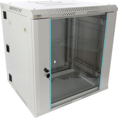 Pulsar RWDA1265-G 19" 12U 600x550 fali rack szekrény, kiforgatható, lapra szerelt, szürke, könnyített kialakítás