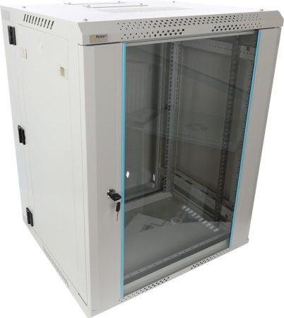 Pulsar RWDA1565-G 19" 15U 600x550 fali rack szekrény, kiforgatható, lapra szerelt, szürke, könnyített kialakítás