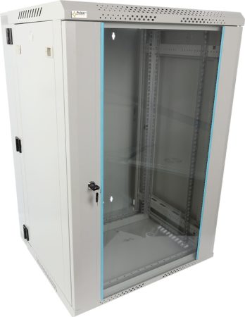 Pulsar RWDA1865-G 19" 18U 600x550 fali rack szekrény, kiforgatható, lapra szerelt, szürke, könnyített kialakítás