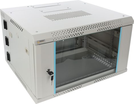 Pulsar RWDA665-G 19" 6U 600x550 fali rack szekrény, kiforgatható, lapra szerelt, szürke, könnyített kialakítás