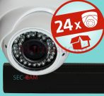   Sec-CAM 1.3MP IP - KÜLTÉRI / BELTÉRI DÓM KAMERA - 24 KAMERÁS KOMPLETT KAMERARENDSZER - valódi 1.3 MegaPixel (HD 960p) biztonsági megfigyelő szett 