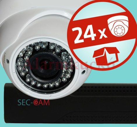 Sec-CAM 1.3MP IP - KÜLTÉRI / BELTÉRI DÓM KAMERA - 24 KAMERÁS KOMPLETT KAMERARENDSZER - valódi 1.3 MegaPixel (HD 960p) biztonsági megfigyelő szett 