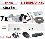   Sec-CAM 1.3MP IP - KÜLTÉRI KOMPAKT KAMERA - 7 KAMERÁS KOMPLETT KAMERARENDSZER - valódi 1.3 MegaPixel (HD 960p) biztonsági megfigyelő szett 