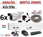   Sec-CAM 960H - 800-1200TVL (0.55MP) ANALÓG - KÜLTÉRI KOMPAKT KAMERA - 6 KAMERÁS KOMPLETT KAMERARENDSZER - biztonsági megfigyelő szett 