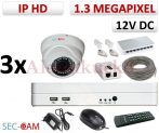   Sec-CAM 1.3MP IP - KÜLTÉRI / BELTÉRI DÓM KAMERA - 3 KAMERÁS KOMPLETT KAMERARENDSZER - valódi 1.3 MegaPixel (HD 960p) biztonsági megfigyelő szett 