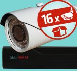   Sec-CAM 1MP AHD - VARIFOKÁLIS KÜLTÉRI KOMPAKT KAMERA - 16 KAMERÁS KOMPLETT KAMERARENDSZER - valódi 1 MegaPixel (HD 720p) biztonsági megfigyelő szett
