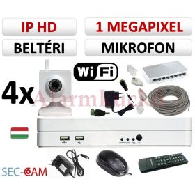   Sec-CAM 1MP WIFI IP - BELTÉRI WIFI KOCKA KAMERA - 4 KAMERÁS KOMPLETT KAMERARENDSZER - vezeték nélküli hangrögzítős valódi 1 MegaPixel (HD 720p) biztonsági megfigyelő szett 
