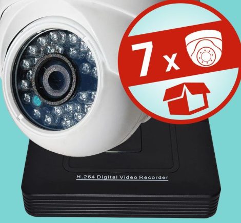 Sec-CAM 2MP POE (48V DC) IP - KÜLTÉRI / BELTÉRI DÓM KAMERA - 7 KAMERÁS KOMPLETT KAMERARENDSZER - valódi 2 MegaPixel (FULL HD 1080p) biztonsági megfigyelő szett - ATLANTIS NVR 