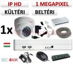   Sec-CAM 1MP IP - KÜLTÉRI / BELTÉRI DÓM KAMERA - 1 KAMERÁS KOMPLETT KAMERARENDSZER - valódi 1 MegaPixel (HD 720p) biztonsági megfigyelő szett 