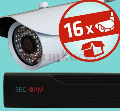 Sec-CAM 1.3MP IP - KÜLTÉRI KOMPAKT KAMERA - 16 KAMERÁS KOMPLETT KAMERARENDSZER - valódi 1.3 MegaPixel (HD 960p) biztonsági megfigyelő szett 