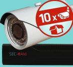   Sec-CAM 1MP AHD - VARIFOKÁLIS KÜLTÉRI KOMPAKT KAMERA - 10 KAMERÁS KOMPLETT KAMERARENDSZER - valódi 1 MegaPixel (HD 720p) biztonsági megfigyelő szett 
