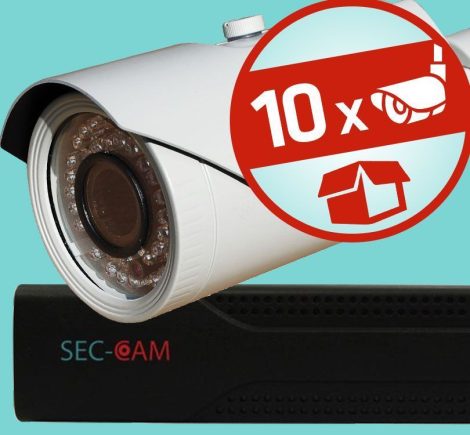 Sec-CAM 1MP AHD - VARIFOKÁLIS KÜLTÉRI KOMPAKT KAMERA - 10 KAMERÁS KOMPLETT KAMERARENDSZER - valódi 1 MegaPixel (HD 720p) biztonsági megfigyelő szett 