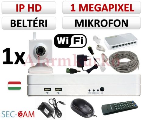 Sec-CAM 1MP WIFI IP - BELTÉRI WIFI KOCKA KAMERA - 1 KAMERÁS KOMPLETT KAMERARENDSZER - vezeték nélküli hangrögzítős valódi 1 MegaPixel (HD 720p) biztonsági megfigyelő szett