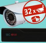   Sec-CAM 1.3MP IP - KÜLTÉRI KOMPAKT KAMERA - 32 KAMERÁS KOMPLETT KAMERARENDSZER - valódi 1.3 MegaPixel (HD 960p) biztonsági megfigyelő szett 