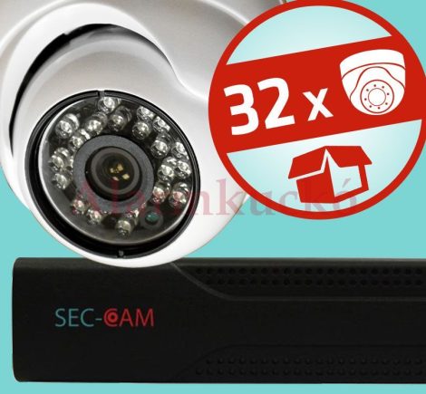 Sec-CAM 1.3MP IP - KÜLTÉRI / BELTÉRI DÓM KAMERA - 32 KAMERÁS KOMPLETT KAMERARENDSZER - valódi 1.3 MegaPixel (HD 960p) biztonsági megfigyelő szett 