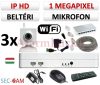 Sec-CAM 1MP WIFI IP - BELTÉRI WIFI KOCKA KAMERA - 3 KAMERÁS KOMPLETT KAMERARENDSZER - vezeték nélküli hangrögzítős valódi 1 MegaPixel (HD 720p) biztonsági megfigyelő szett 