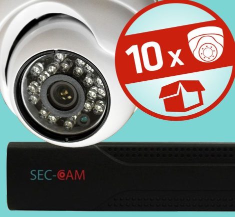 Sec-CAM 2MP AHD - KÜLTÉRI / BELTÉRI DÓM KAMERA - 10 KAMERÁS KOMPLETT KAMERARENDSZER - valódi 2 MegaPixel (FULL HD 1080p) biztonsági megfigyelő szett