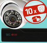   Sec-CAM 1MP IP - KÜLTÉRI / BELTÉRI DÓM KAMERA - 10 KAMERÁS KOMPLETT KAMERARENDSZER - valódi 1 MegaPixel (HD 720p) biztonsági megfigyelő szett 