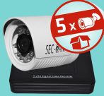   Sec-CAM 2MP POE (48V DC) IP - KÜLTÉRI KOMPAKT KAMERA - 5 KAMERÁS KOMPLETT KAMERARENDSZER - valódi 2 MegaPixel (FULL HD 1080p) biztonsági megfigyelő szett - ATLANTIS NVR 