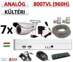   Sec-CAM 960H - 800-1200TVL (0.55MP) ANALÓG - KÜLTÉRI KOMPAKT KAMERA - 7 KAMERÁS KOMPLETT KAMERARENDSZER - biztonsági megfigyelő szett 