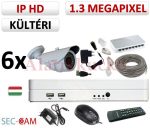   Sec-CAM 1.3MP IP - KÜLTÉRI KOMPAKT KAMERA - 6 KAMERÁS KOMPLETT KAMERARENDSZER - valódi 1.3 MegaPixel (HD 960p) biztonsági megfigyelő szett 