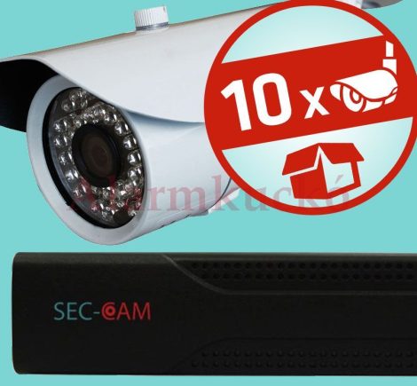 Sec-CAM 1MP IP - KÜLTÉRI KOMPAKT KAMERA - 10 KAMERÁS KOMPLETT KAMERARENDSZER - valódi 1 MegaPixel (HD 720p) biztonsági megfigyelő szett 