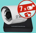   Sec-CAM 2MP POE (48V DC) IP - KÜLTÉRI KOMPAKT KAMERA - 7 KAMERÁS KOMPLETT KAMERARENDSZER - valódi 2 MegaPixel (FULL HD 1080p) biztonsági megfigyelő szett - ATLANTIS NVR